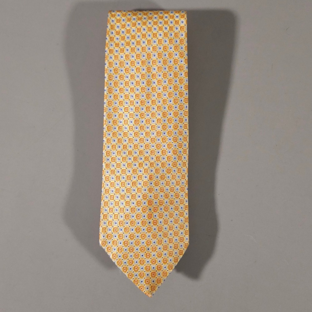 Brooks Brothers Tie Mens OS Yellow Geometric Silk Woven In Italy Made In USA